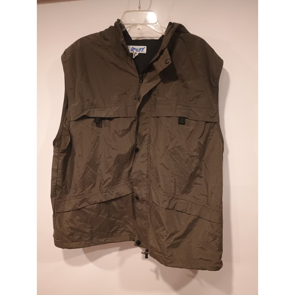 Utility Hooded Fishing Vest Mens XL Olive Green Excellent Gorpcore Cargo Pockets